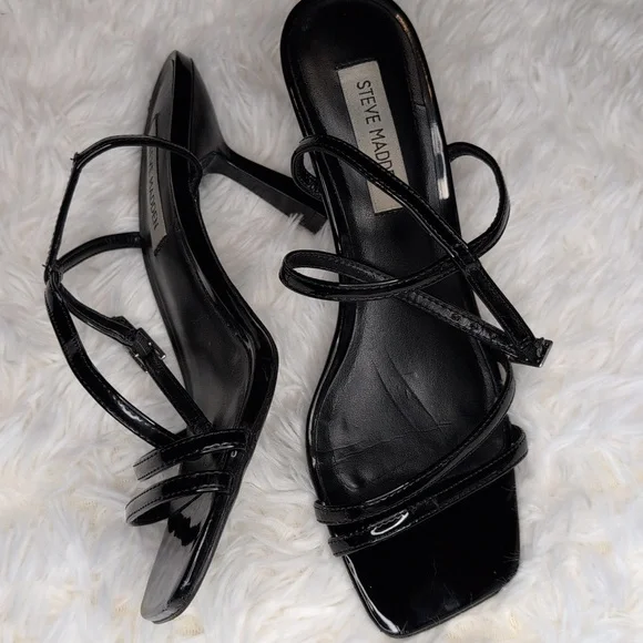 Steve Madden Black Patent Adjustable Strappy 3" Heels Size 8.5 - Picture 6 of 7
